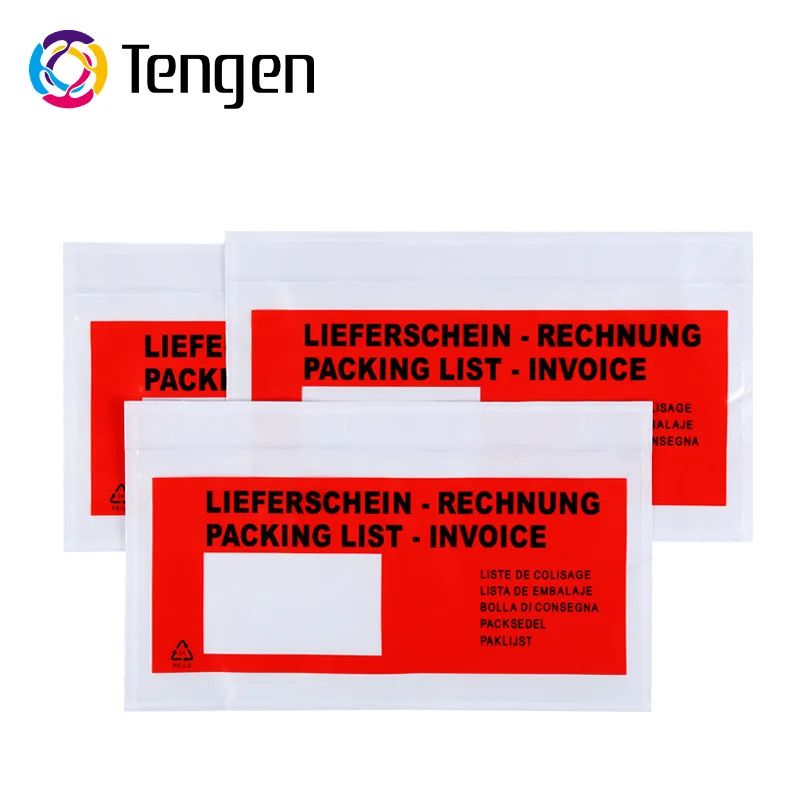 Custom Printed Self Adhesive Plastic Document Wallets Bag Colorful Packing List Envelope With Pocket