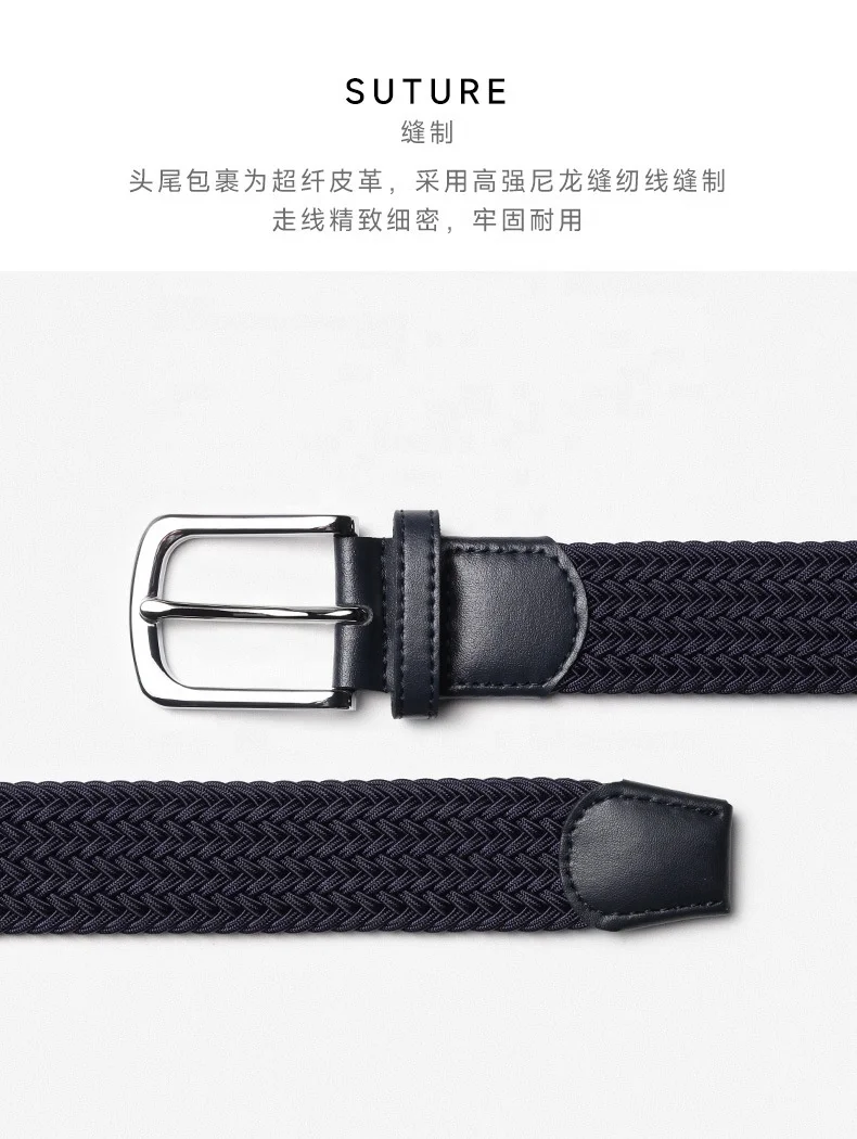Wholesale Knit Web Weave Woven Cotton Golf Polyester Fabric Unisex Adjustable Women Men Elastic Braided Stretch Belt