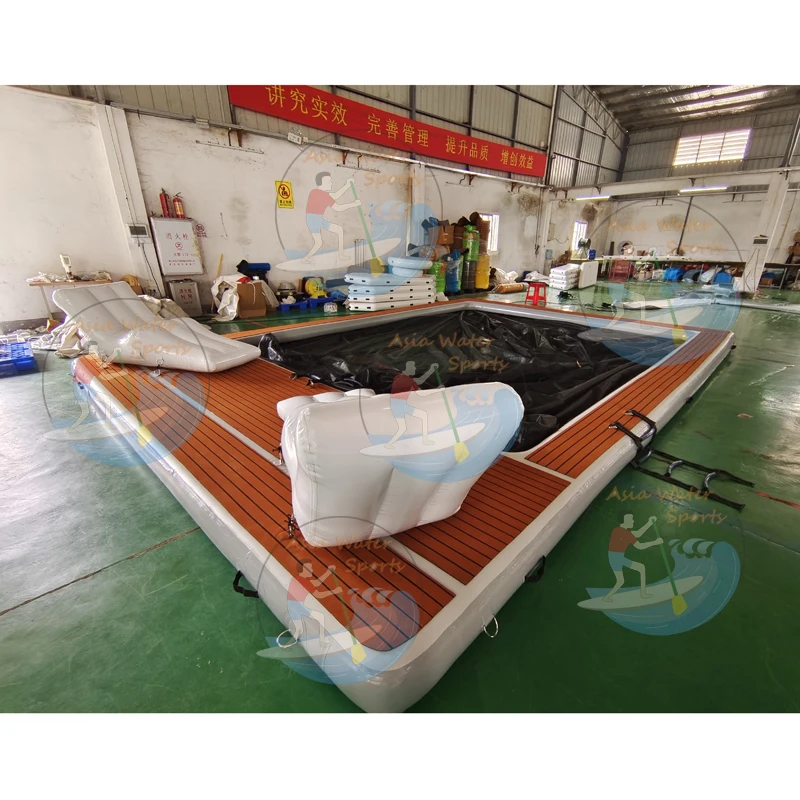 Teak Foam Inflatable Swim Platform Floating Dock With Ladder /Inflatable Boat Extension Dock/ Floating Jetski Dock Platform