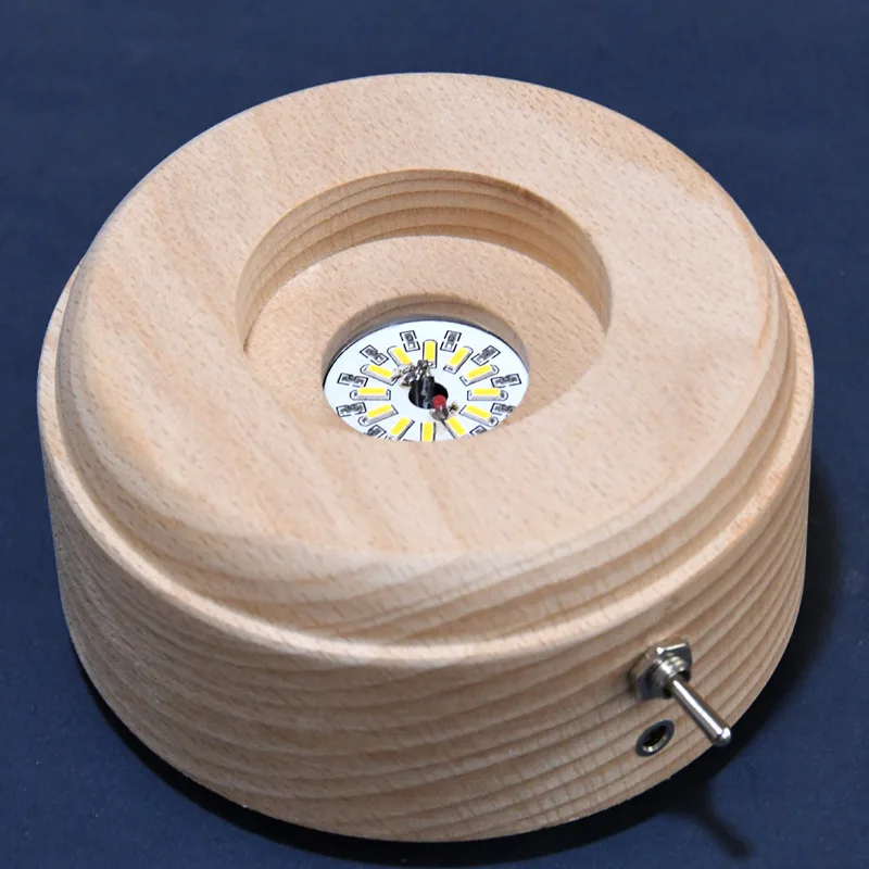 Music Box Diy Luminous Wood Base Crafts Solid Wood Luminous Crystal Ball Rotating Music Box Nightlight Base