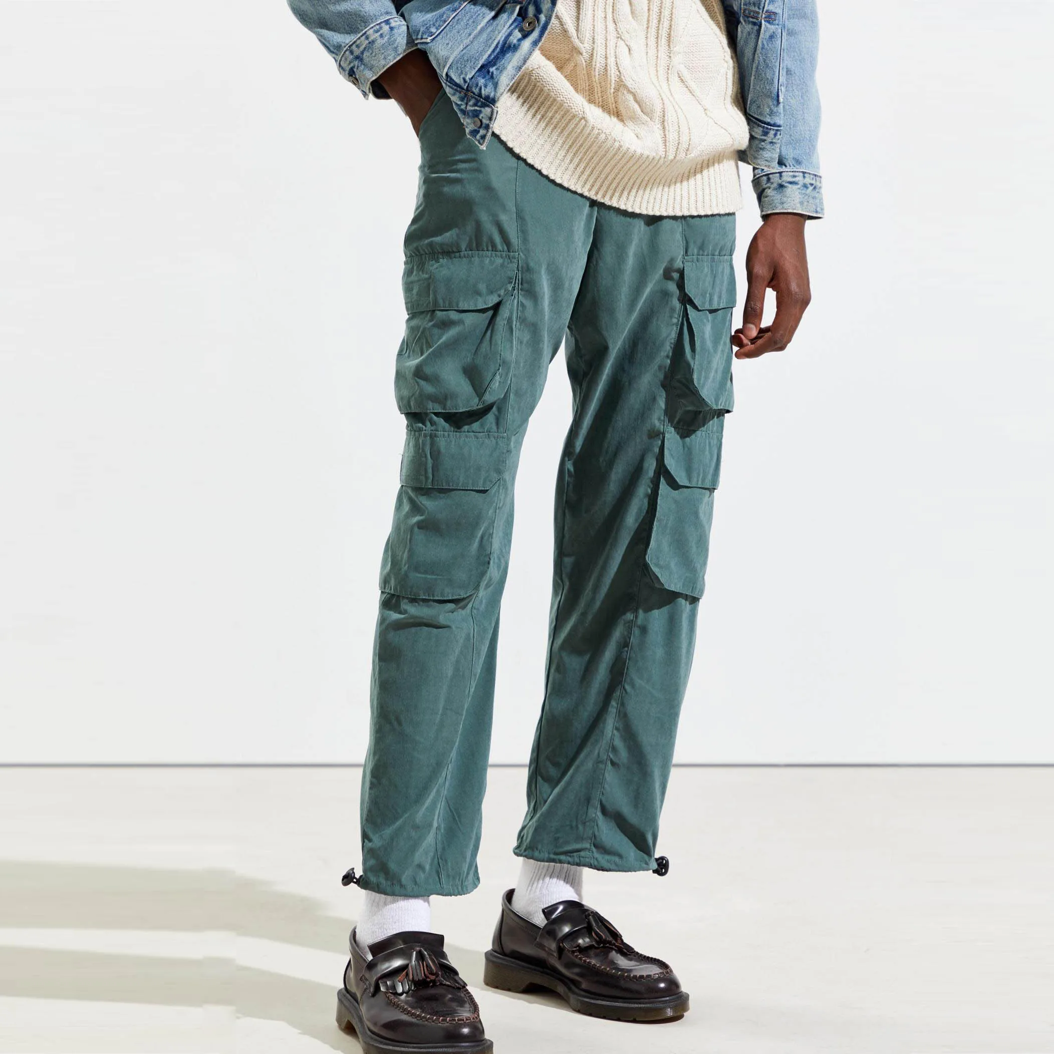 High fashion men outfit casual streetwear relaxed 100% cotton cargo pocket pants 320gsm