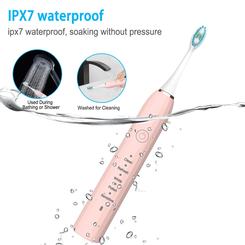 USB Rechargeable Sonic Electric Toothbrush for Adults Soft Dupont Brush Heads 2 Minutes Timer 5 Modes Electric Toothbrush