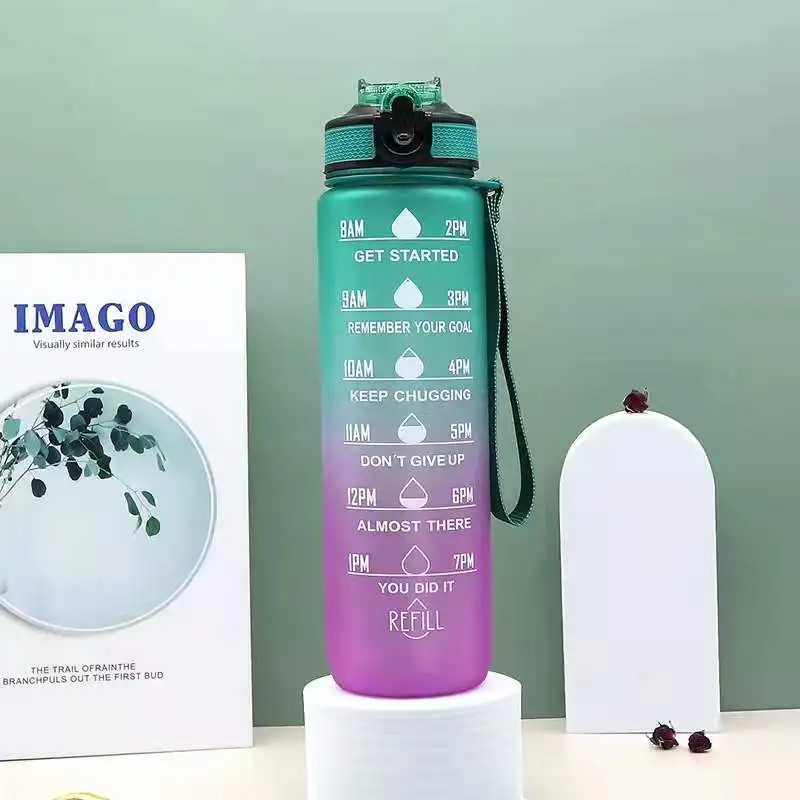 Outdoor Travel Portable Leakproof Cup BPA Free Gym Plastic Sports Matte Straw Motivational Water Bottle With Time Marker