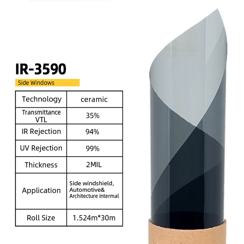 Black Window Tinted Wholesale 35% Vlt Uv99 2Mil Heat Insulation 90% IR3590 Nano-Ceramic Film For Car Window