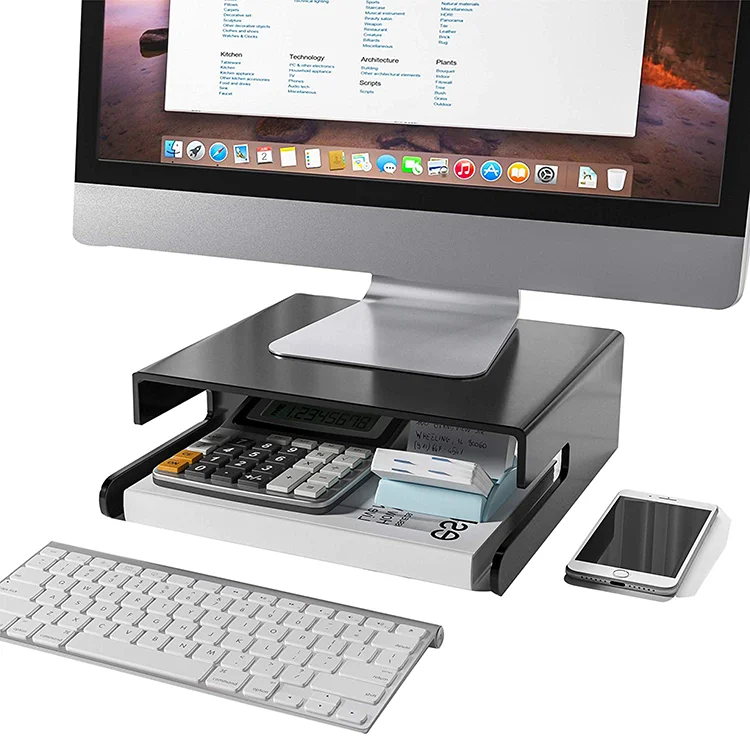 Clear Lucite PC Screen Stand Acrylic Computer Monitor Riser for Home Office and Keyboard Storage