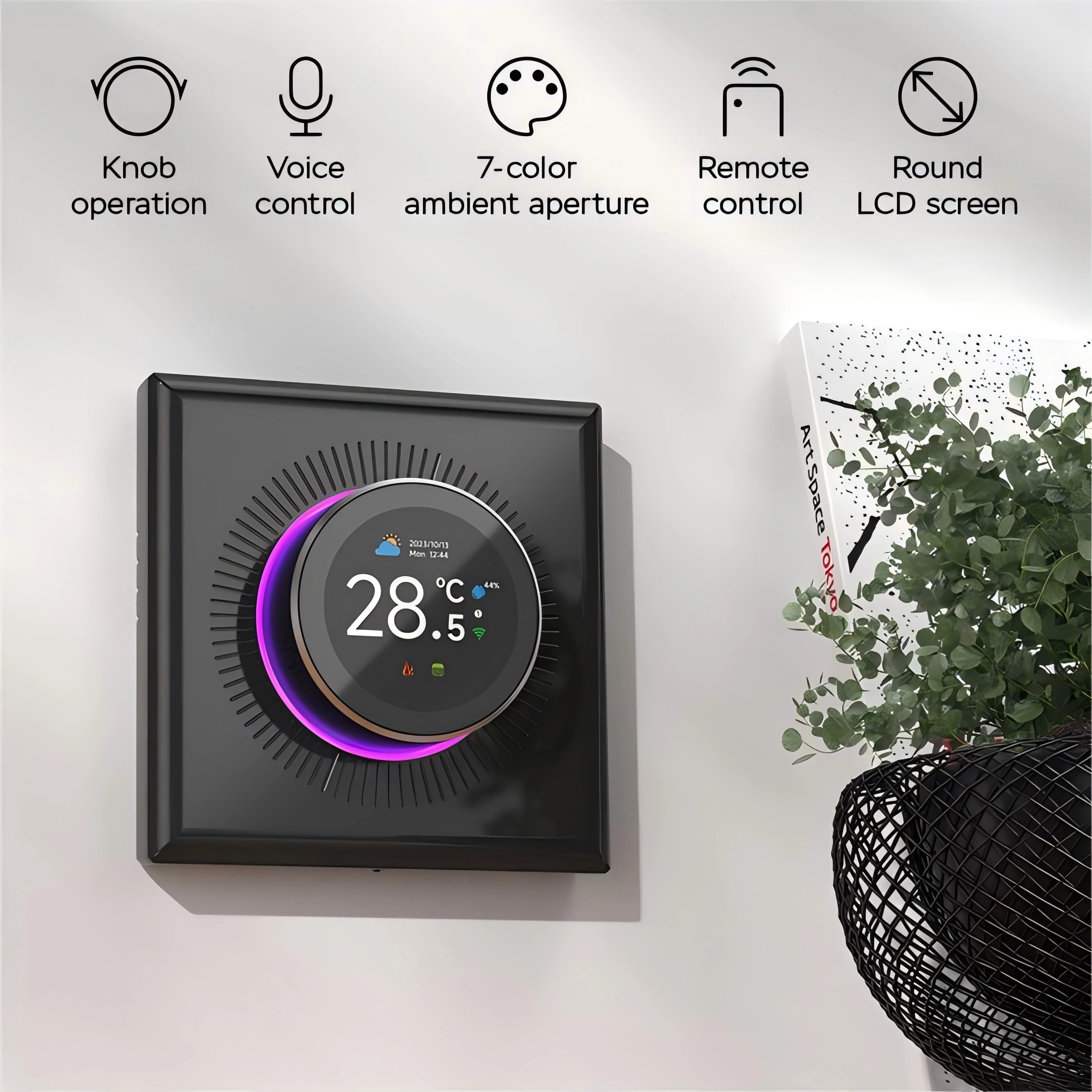 Modern Design Indoor Temperature Controller Knob Thermostat for Smart Home Alexa Voice & App Remote Control WiFi Connectivity