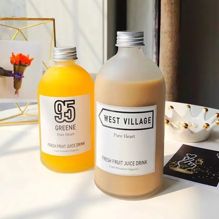 Custom Recyclable 250ml 500ml Drinking Glass Fruit Juice Bottle  Kombucha Tea 8 oz 16 oz  Boston Round Beverage Bottle
