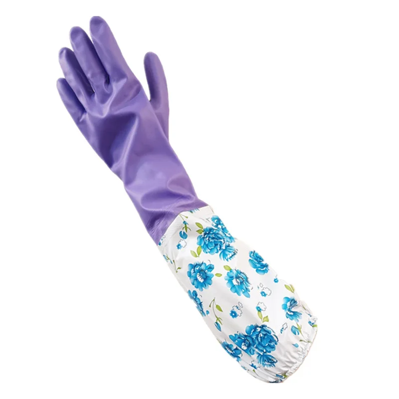 Household gloves plus fleece kitchen dishes laundry latex gloves Durable rubber gloves waterproof long factory direct sale