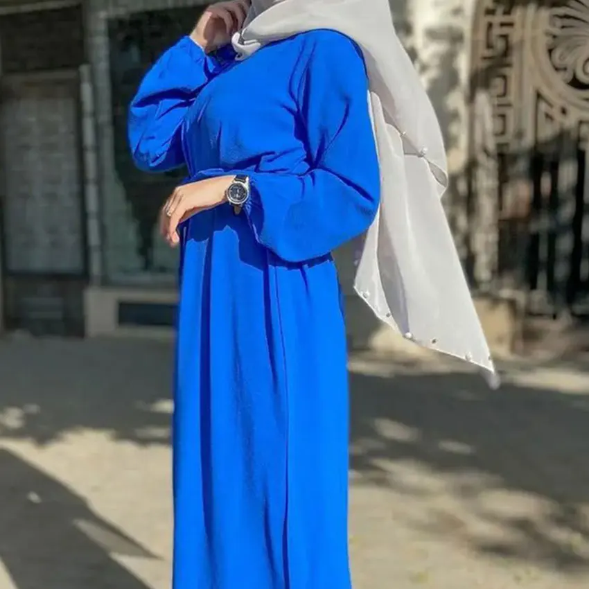 New Model Fabric Elegant Jilbab Turkish Women Muslim Dresses Islamic Clothing Blue Abaya Dubia Robe Ethnic Clothing Kaftans