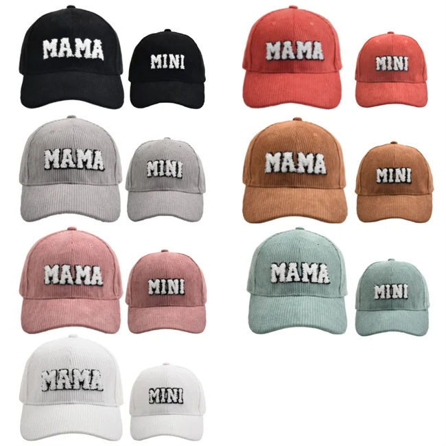 1Pcs Private Label RTS Autumn Winter Newborn Infant Toddler Boys Girls Clothing Corduroy MAMA Embroidered Clothing Unisex Hat