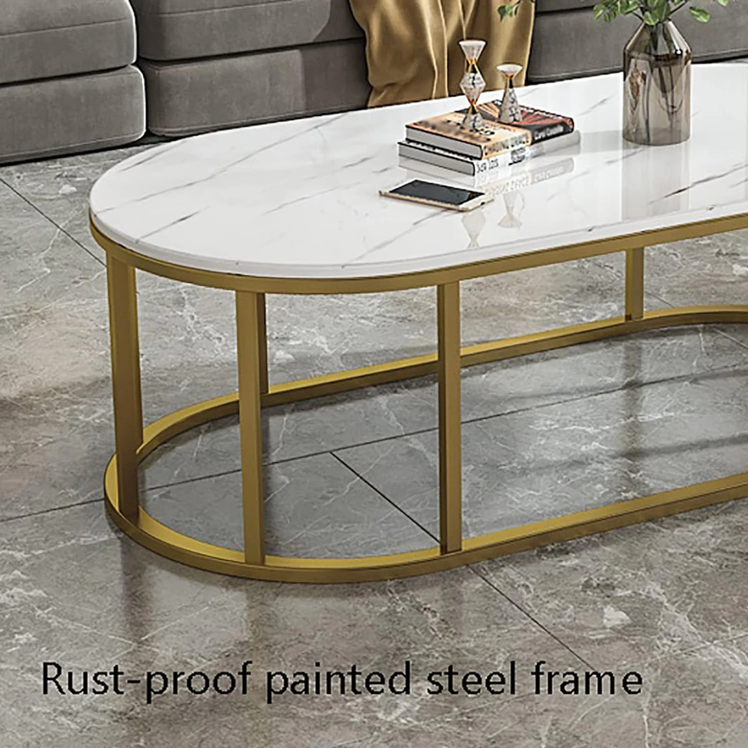 Home Furniture Center Luxury Wooden White Gold Frame Marble Top Coffee Table