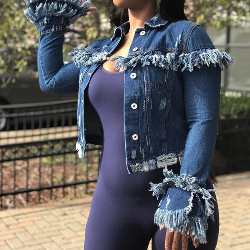 JY034619 2022 New Fashion Ripped Jeans Women Sexy Jeans Coats Womens Fall Clothing