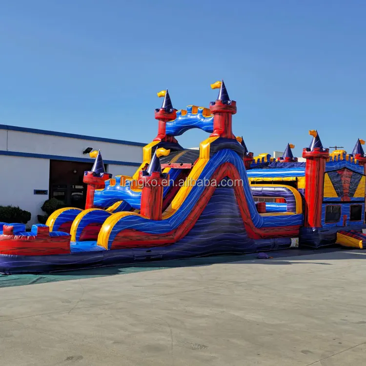 Outdoor kids ninja warrior inflatable commercial bounce house obstacle course with water pool