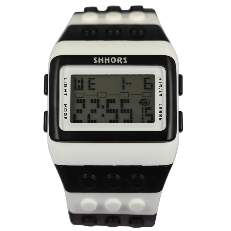 Students Colourful Rainbow Building Blocks Waterproof Alarm Week Date Multi-Function Digital Electronic Watches Black