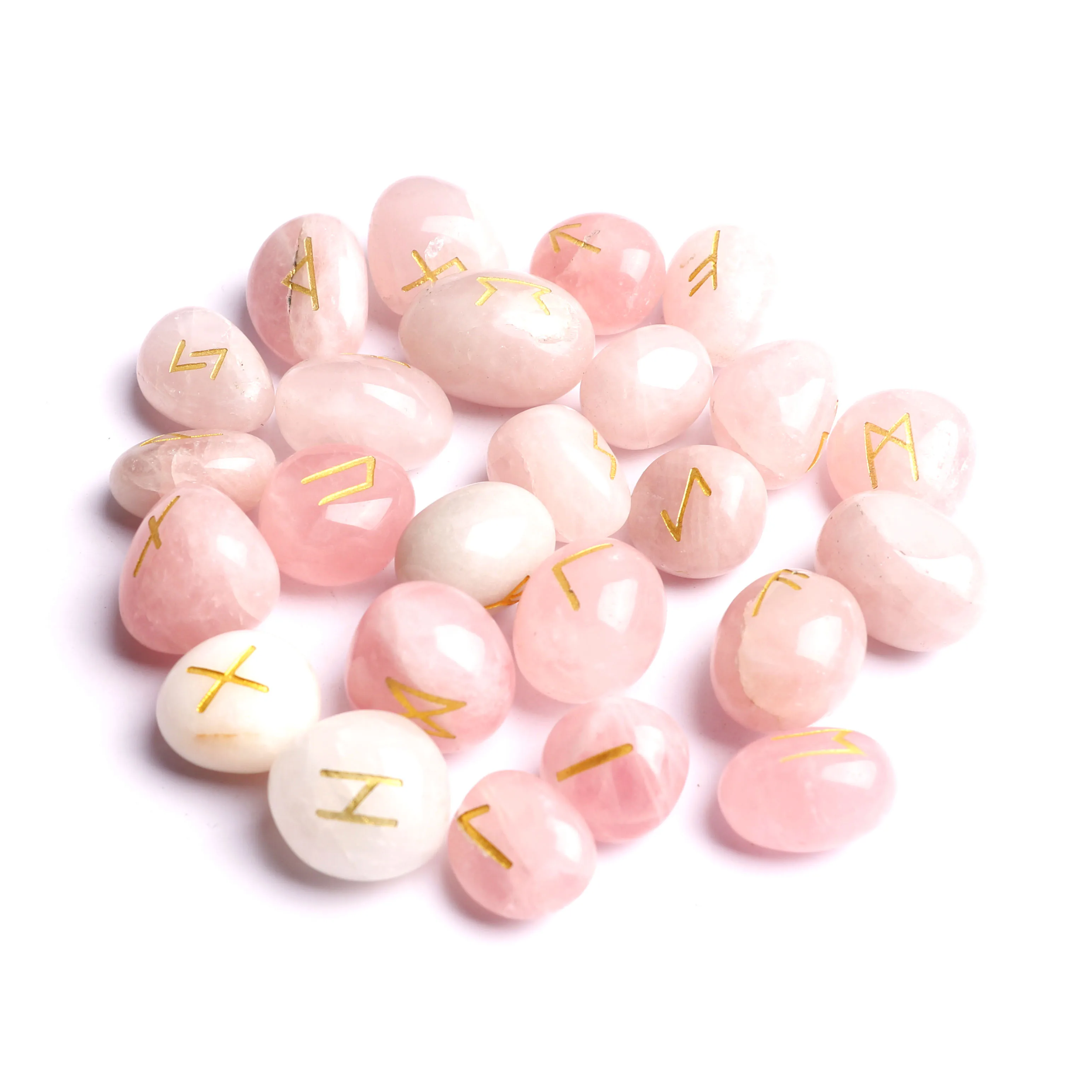 Wholesale 25pcs High Quality Natural Rose Quartz Graved Stone Rune Set Healing Gems on Sale