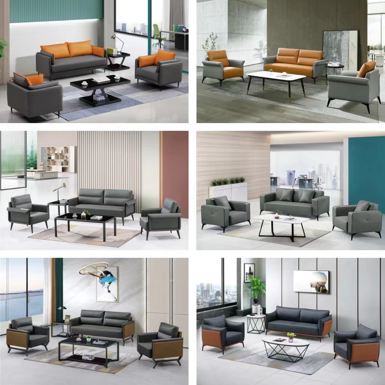 Chinese Style Office Sofa Modern Simple Leisure Sofa Living Room Sofa 1+1+3 Set Coffee Table Combination