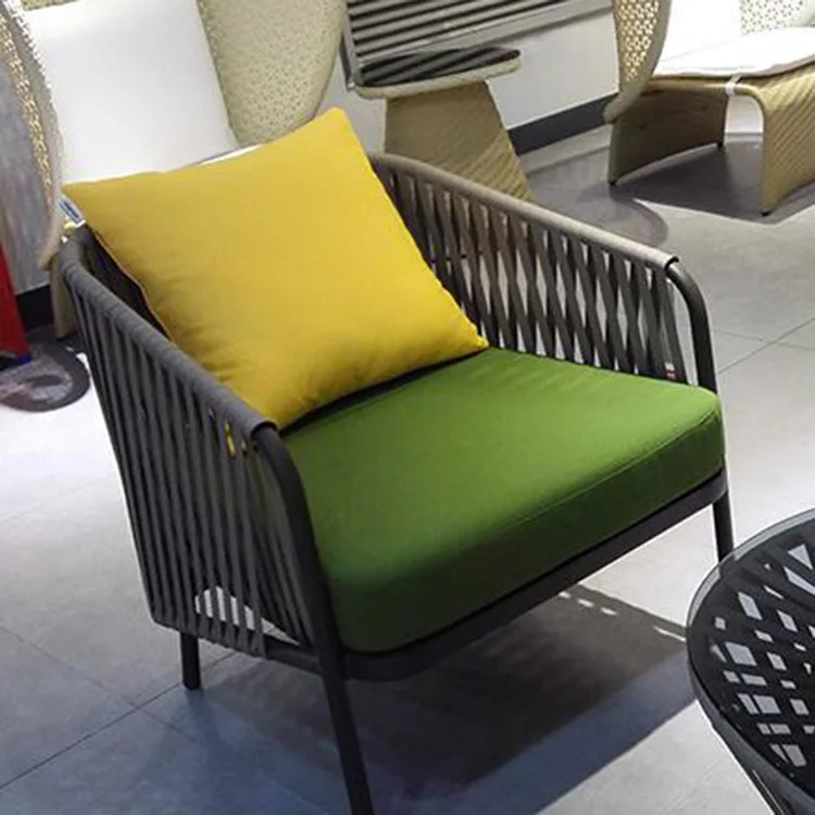 Modern furniture woven rattan sofa outdoor dining chair simple leisure reception sofa chair aluminum frame