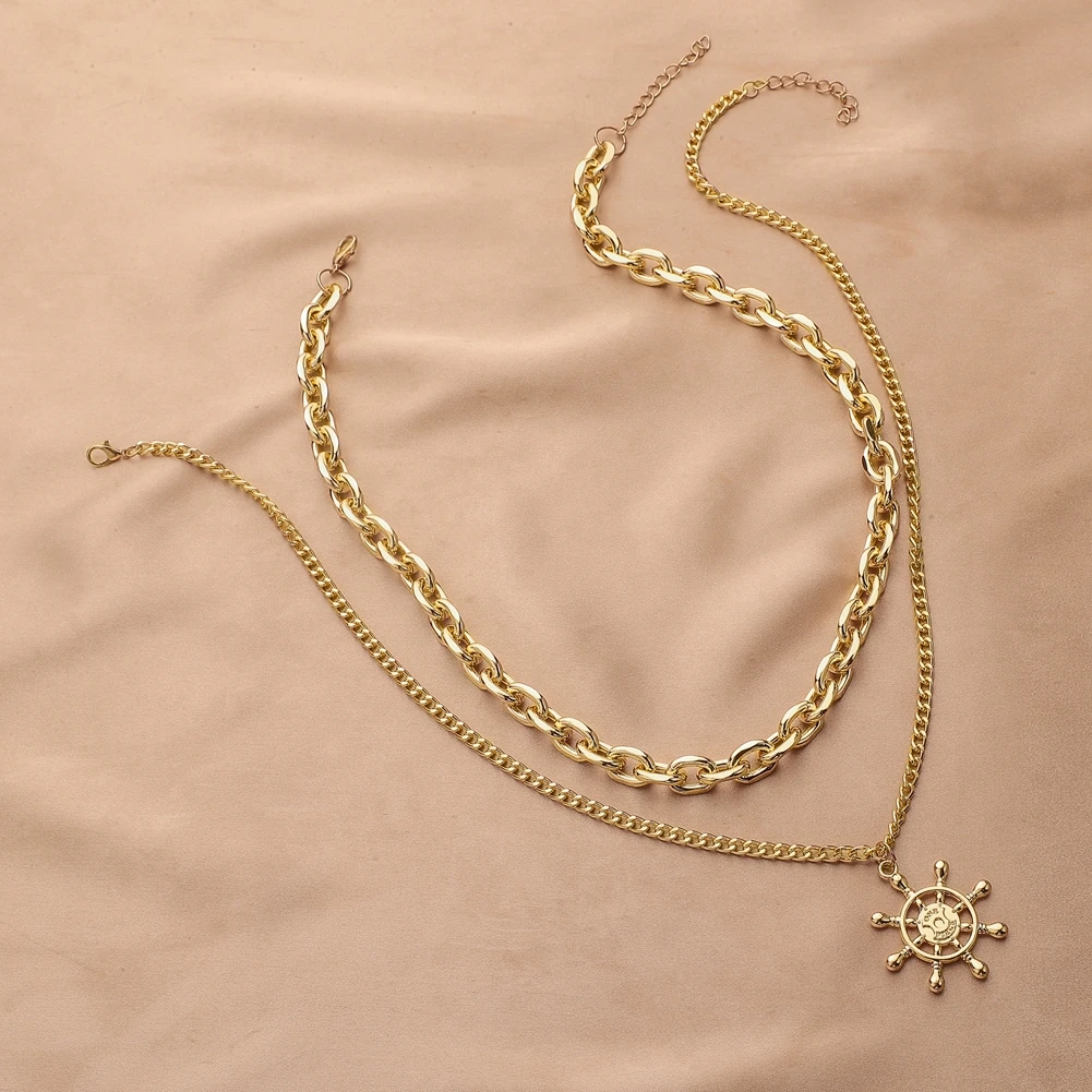 Модный хип-хоп Красивое золотое толстая цепочка с принтом «Якорь подвеска позолоченный мужское ожерелье