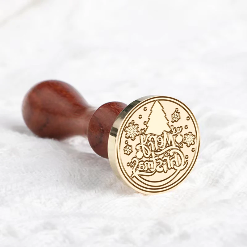 Wax Seal Stamp Merry Christmas Vintage Brass Head Wood Handle Removable Sealing Wax Seal Stamp 25mm for Wedding Invitations