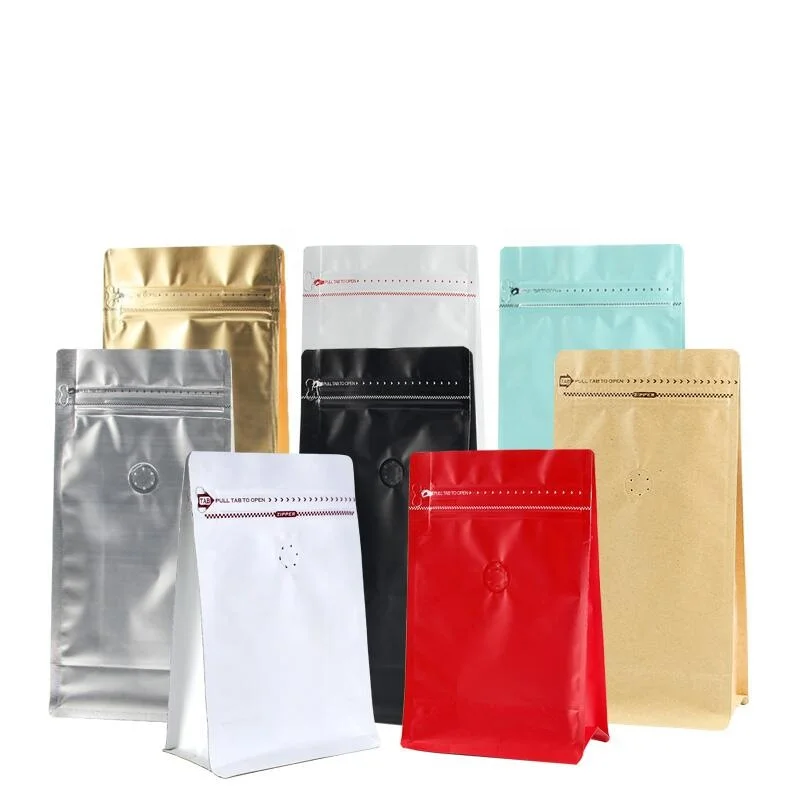 Factory Wholesale Flat Bottom Bags 250g 500g 1kg Mylar Coffee Bean Tea Bags With Valve And Tab Zipper