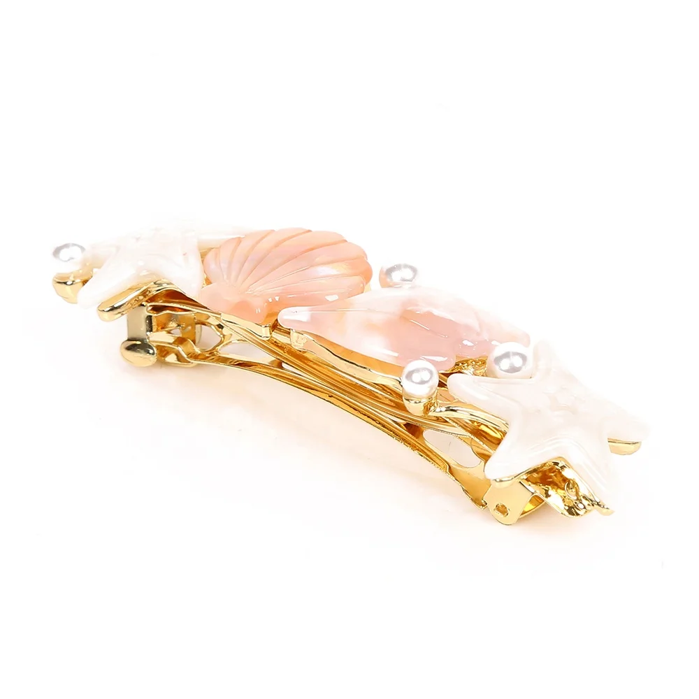 Latest high quality starfish pearls hair clips for girls tortoise shell hair barrette women