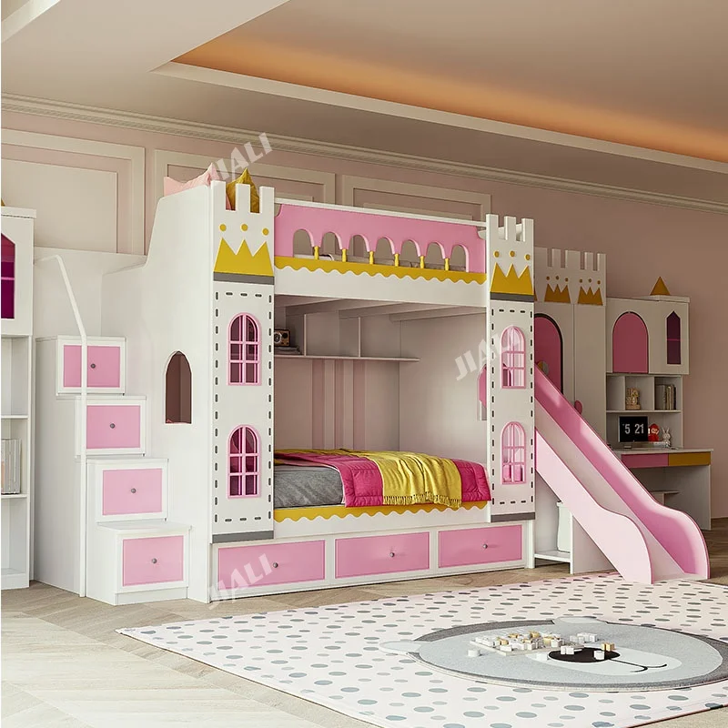 Princess Castle Children Beds Girl Bunk Kids Bed Set Furniture for Girls pink Bedroom with