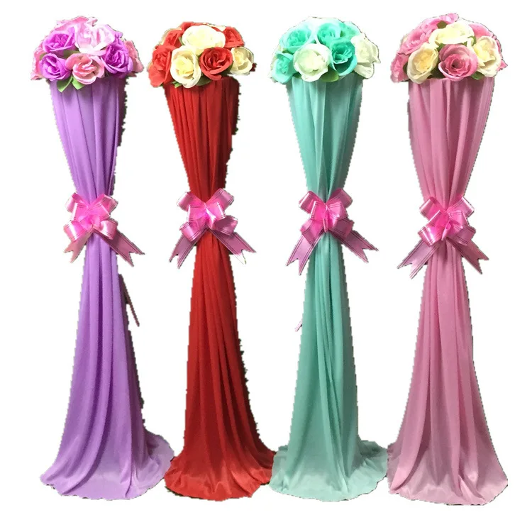 Silk Pillar Column Stand Set 5Pcs Artificial Flower Column Display Wedding Centerpiece Plastic Road Lead Flower Stand