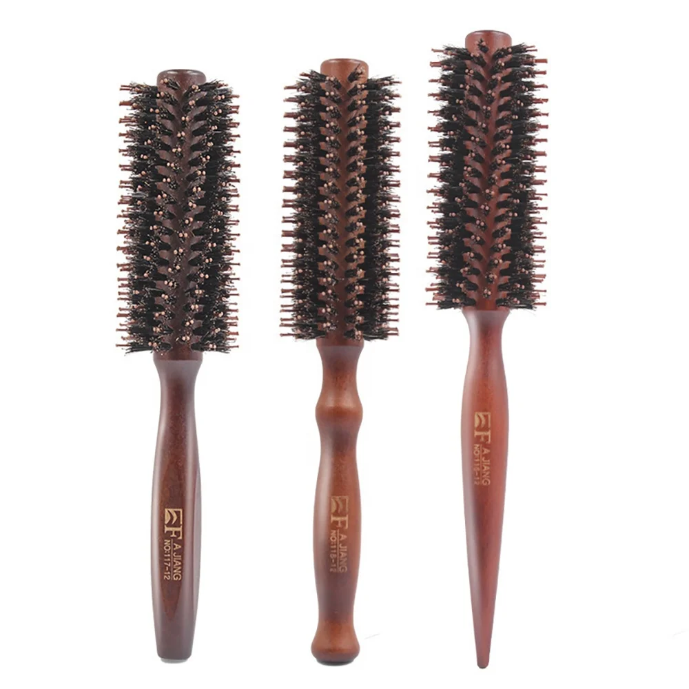New Arrivals Hair Comb Bristles Rolling Inner Buckle Straight Hair Style Pig Bristles Wooden Rolling Comb