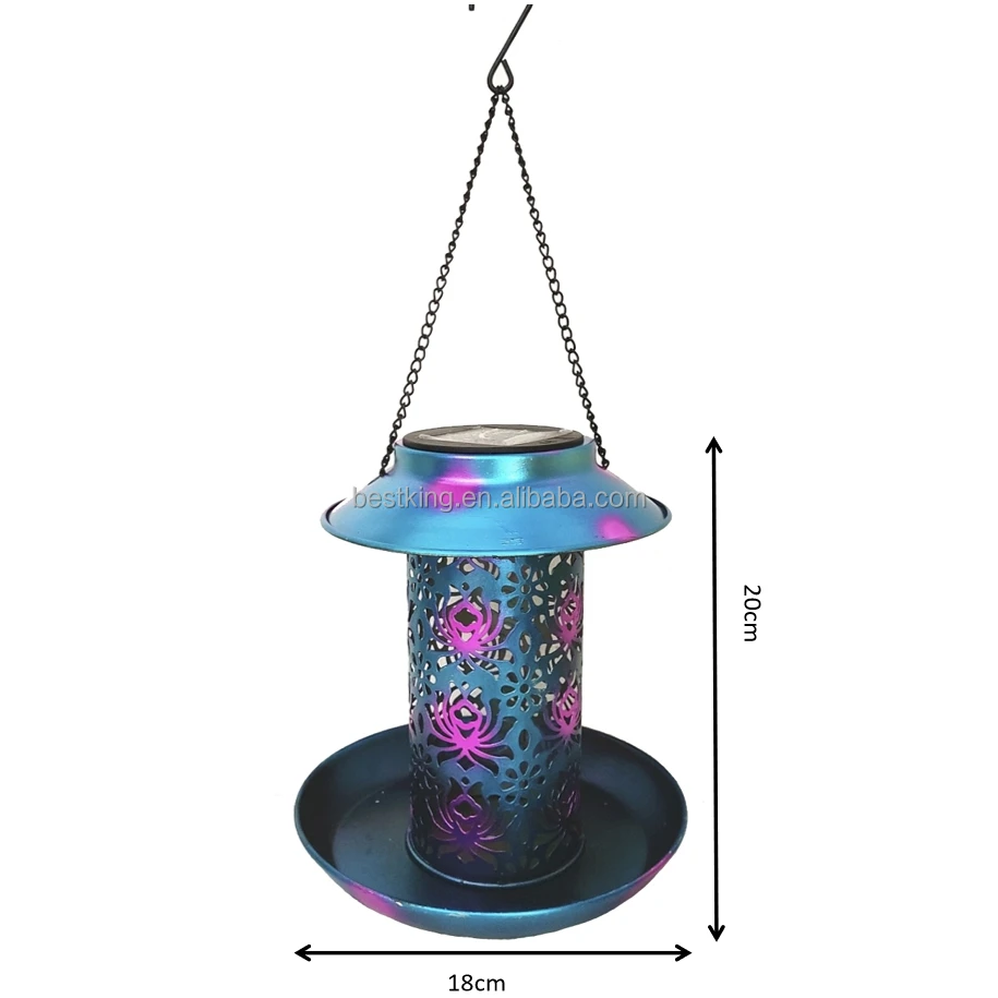 Waterproof IP44 solar powered metal hanging bird feeder outdoor hanging lantern for garden decoration