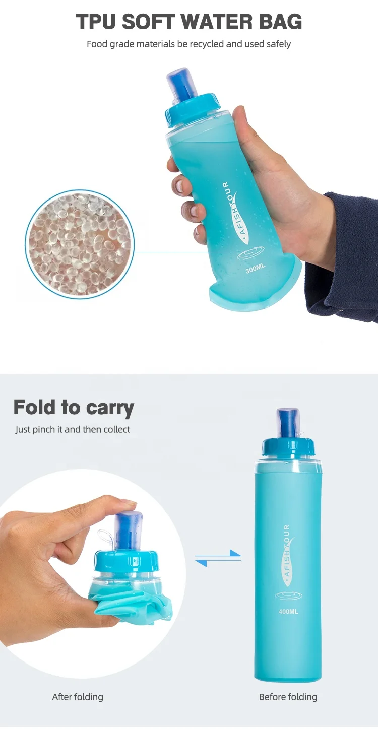 300ml 400ml 500ml BPA Free Reusable Portable TPU Squeeze Outdoor Sport Running Soft Flask Water Bottle