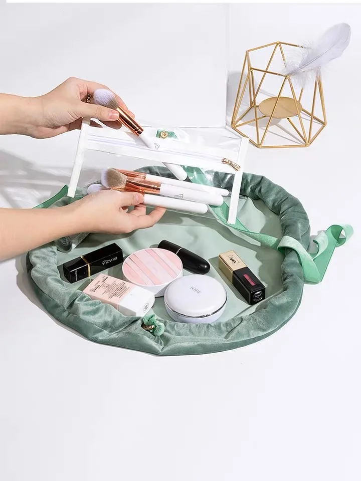 2022 Luxury Fashionable High Quality Custom Logo Pink Velvet Makeup Cosmetic Bag for Travel