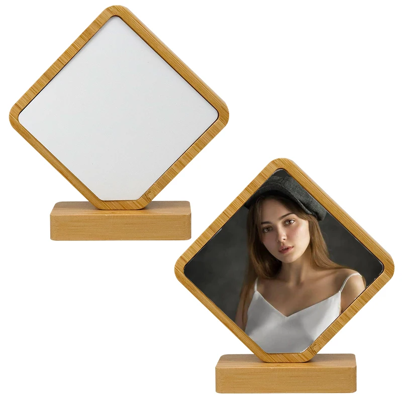 Wholesale Heart Shape Sublimation Blanks Bamboo Wood Display Photo Frames With Aluminum Disc For Custom Home Hotel Decor