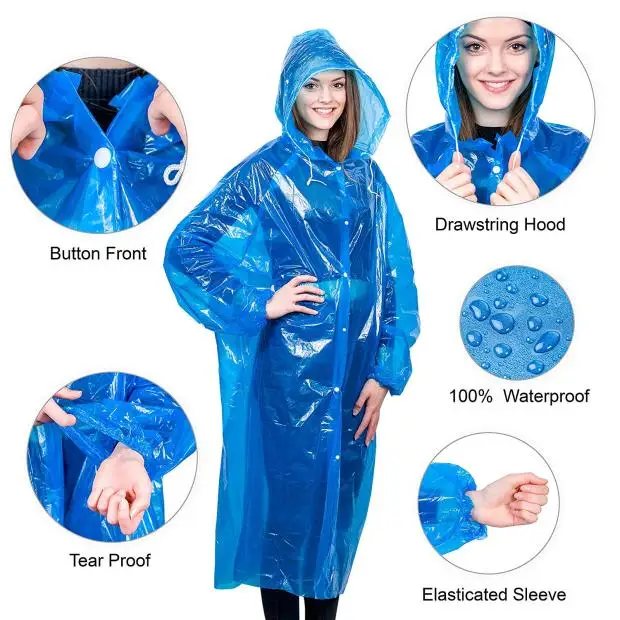 
Bio material LDPE hooded raincoat 