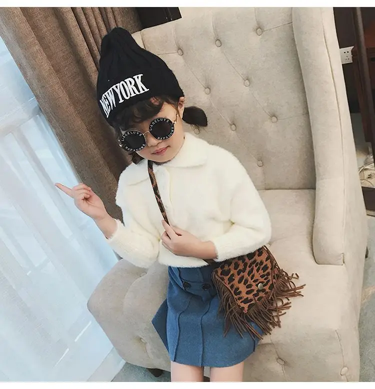 Free Sample China Hot Sale Cute Baby Girls Wholesale Girl Leopard Tassel Baby Kid Purses From China