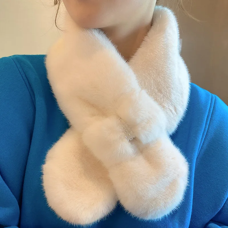 Scarf female winter Korean version of all wear protective neck small bib  Rex rabbit hair velvet collar 2021 new cross