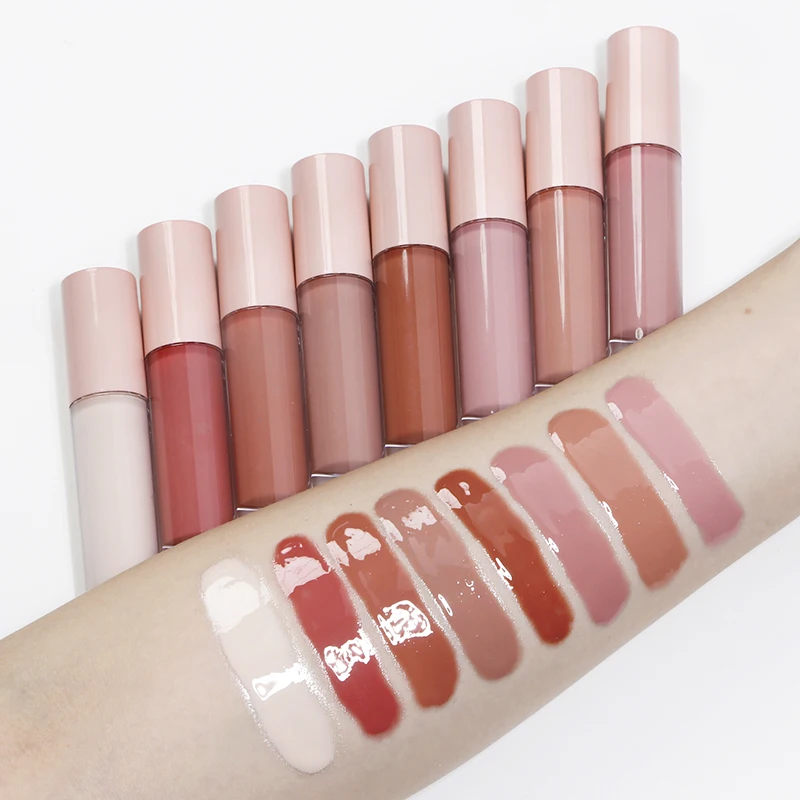 Wholesale Glitter Clear Lip Gloss Vendor Custom Private Label Nude High Shimmer Jojoba Oil Cruelty Free  Lip Gloss