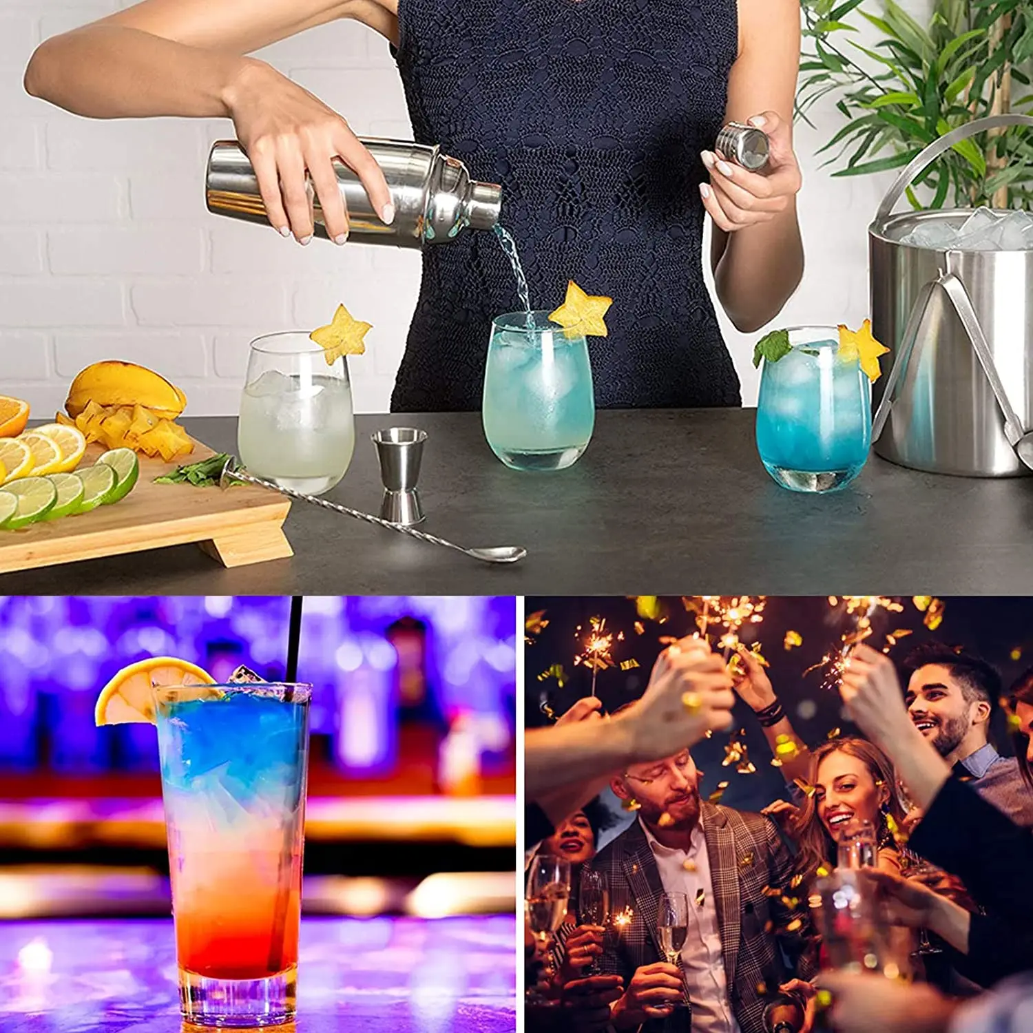 Custom 7-piece Professional Cocktail Shaker Making Bar Sets With Bamboo Stand Stainless Steel Bartender Kit Bar Tool