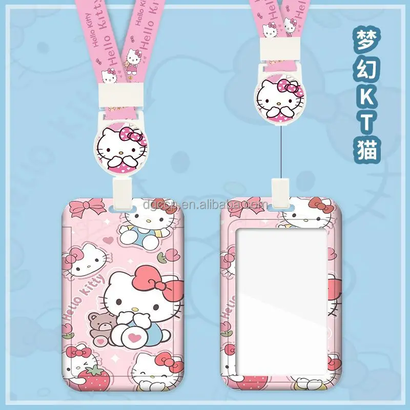 Easy to pull buckle telescopic hanging rope Anime KT Card Holder Lanyard Anti-Lost Name Badge Bus Work ID Card Case with Lanyard
