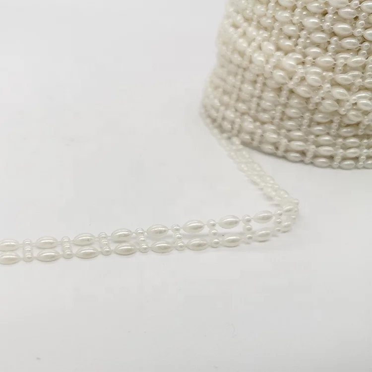 wholesale  ellipse ivory White  pearl plated  bead chain roll of DIY wedding decorative materials