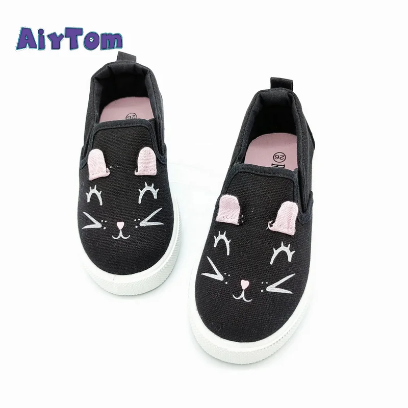 Lovely cat printed canvas shoes for girls Jeans slip on casual shoes Fashion Sneakers for children