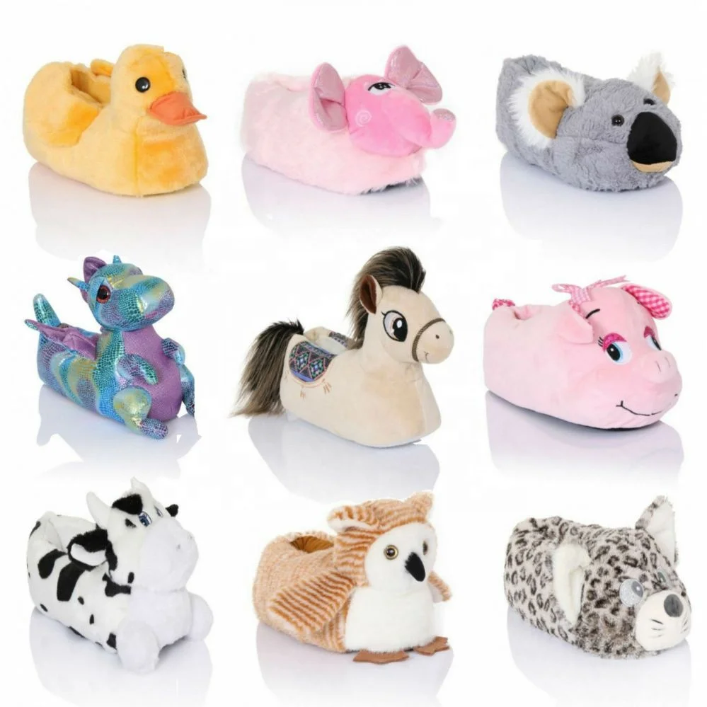 kids fuzzy furry 3d fluffy animal print cute cartoon animal plush slippers