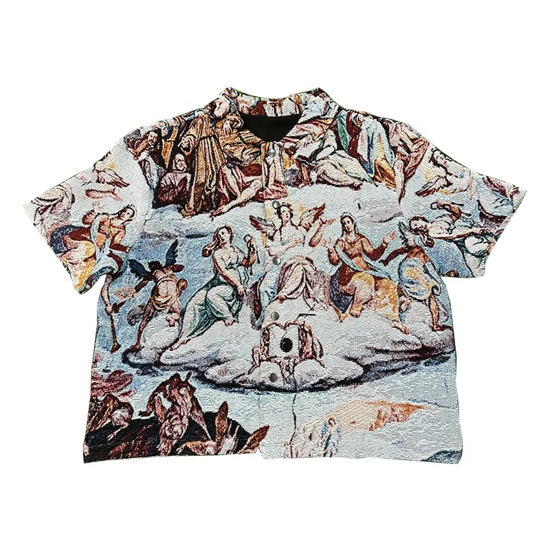 Minimum Order 1pc Quick Customization Men Short Sleeve Hip Hop Style High Quality Jacquard Tapestry Jacket and Shirt