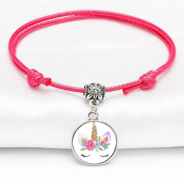 New Fashion Kids Unicorn Charm Adjustable Bracelet Leather Adjustable Bracelet Glass Charm Bracelet