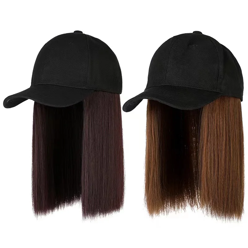 Wholesale straight bob baseball hat wig with hair extension synthetic hat wigs for women girl
