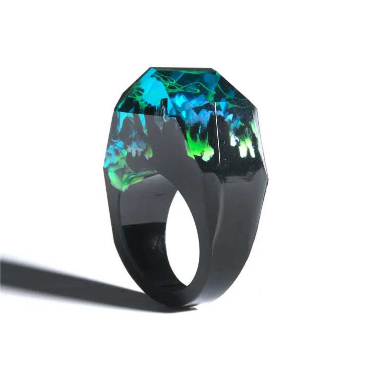 Handmade Wood Jewelry Magic Wood Gift Natural Scenery Epoxy Resin Wooden Rings for Women