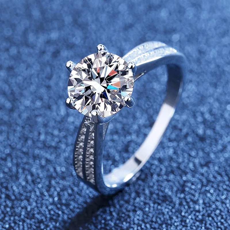 Luxury Engagement Wedding Fine Jewelry 925 Sterling Silver Classic Diamond 1 Carat Blue Moissanite Zircon Rings
