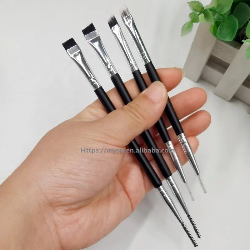 Professional Double End Ultra Thin Angled Flat Eye Brow Brush and Spoolie Brush Super Thin Hair Spoolie Duo Eyebrow Brush