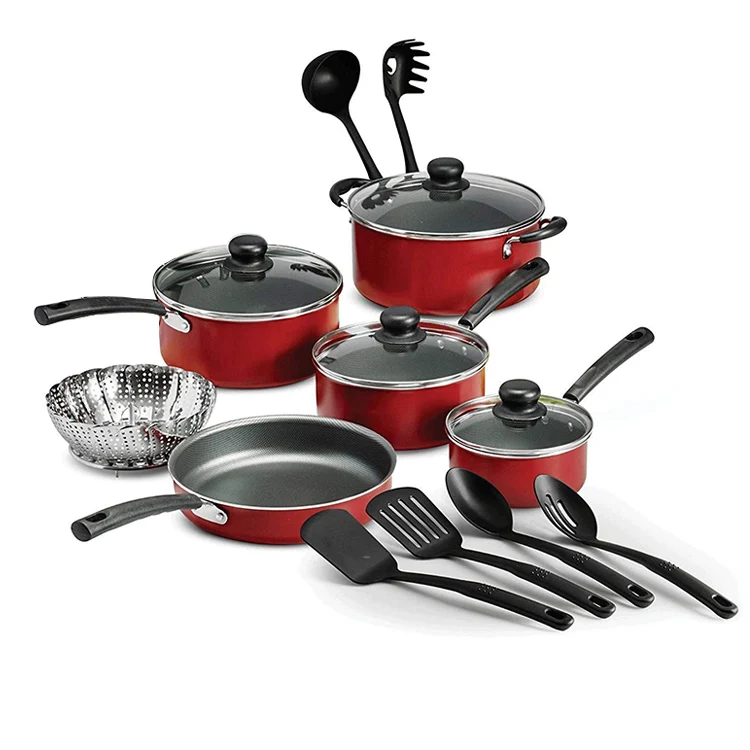 New 9-Piece Wholesale Home Cooking Aluminum Tempered Glass Lid Induction Base Pots And Pans Non Stick Cookware Set