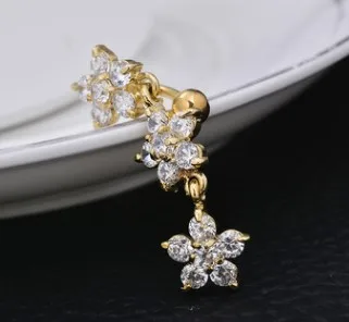 BELLEGIRL 2021 wholesale unique Stainless steel zircon Upside down zircon plum gold belly button ring dangling nose rings