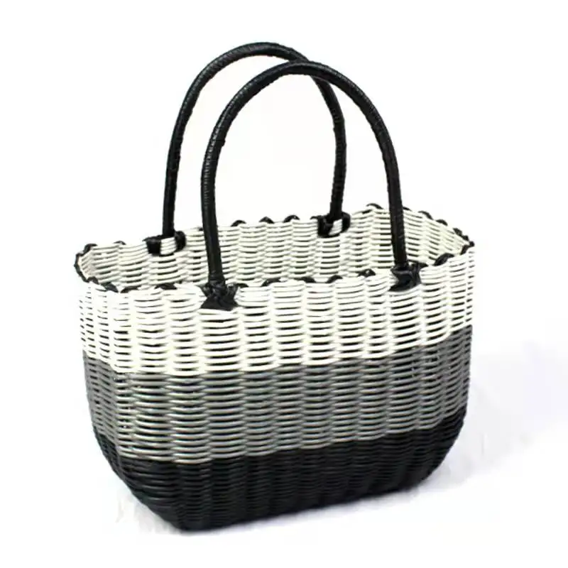 Manufacture Custom Size Colorful Laundry Plastic Rattan Woven Storage Basket